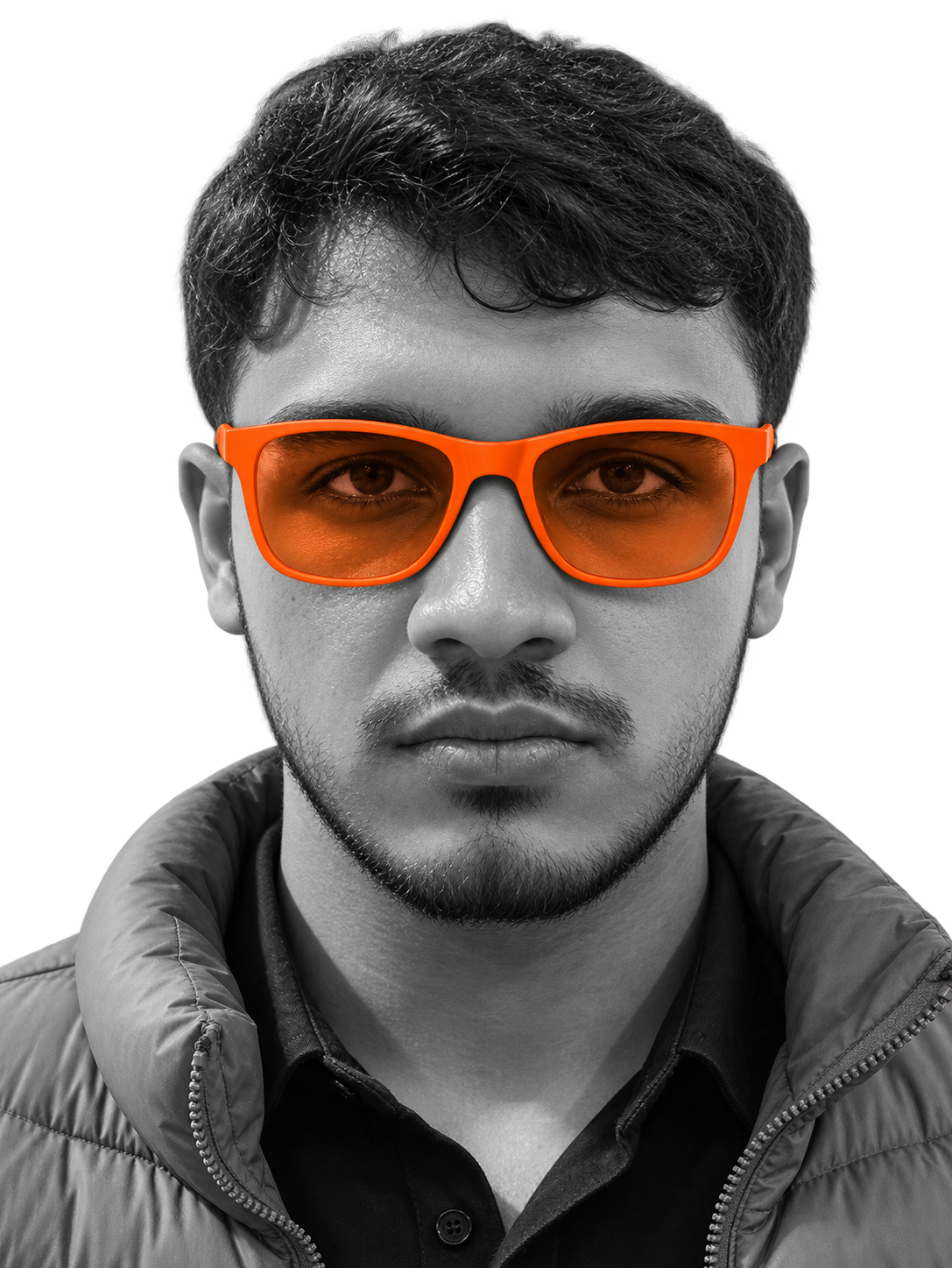 Portrait of Haris in orange glasses