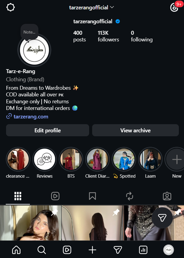 Tarz-e-Rang Instagram profile preview